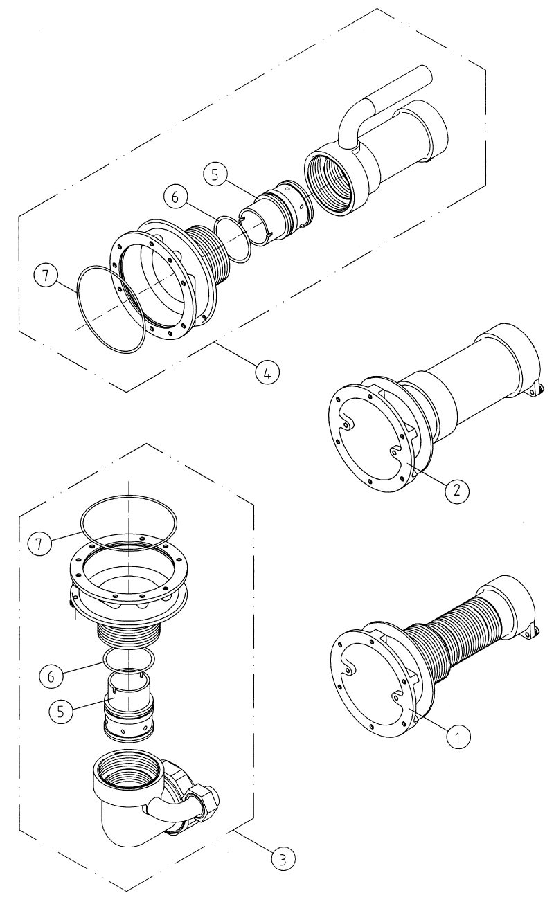 Схема Закладные части устройства гидромассажа Combi-Whirl 1 Art. 8660050